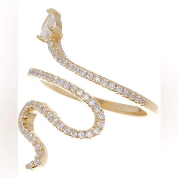 14K GOLD Plated Swarovski Crystal Accented Winding Snake Ring Size 8 - Picture 1 of 5